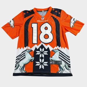 Peyton Manning Denver Broncos 18 Mountain Horse Ugly Christmas Jersey Mens 40